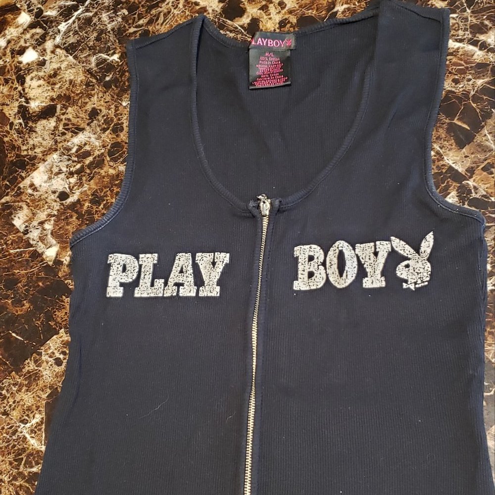 PlayBoy Black Zip Up Tank Top